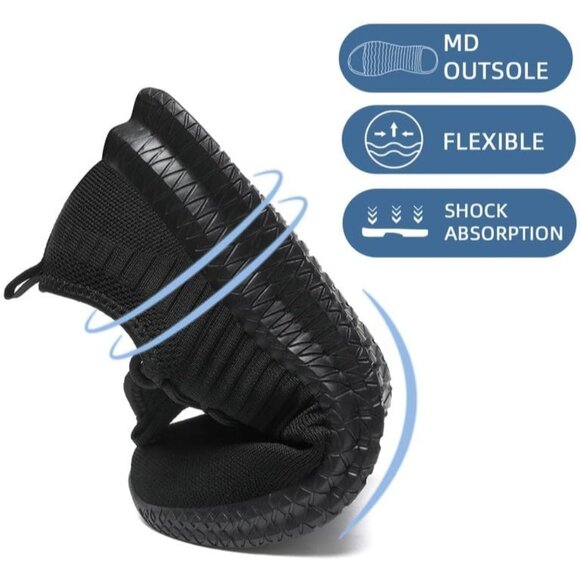 🆕Men All Black Mesh Running Shoes Slip-On Casual Lightweight Athletic Sneakers - Picture 3 of 7